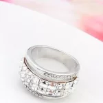 Kocka köves karika gyűrű, Kristály, Swarovski köves, 6,5