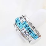 Kocka köves karika gyűrű, Aquamarine, Swarovski köves, 7,5