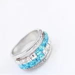 Kocka köves karika gyűrű, Aquamarine, Swarovski köves, 7,5