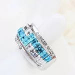 Kocka köves karika gyűrű, Aquamarine, Swarovski köves, 8,5