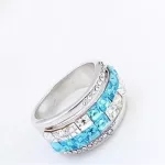 Kocka köves karika gyűrű, Aquamarine, Swarovski köves, 8,5