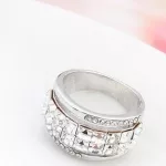Kocka köves karika gyűrű, Kristály, Swarovski köves, 7,5