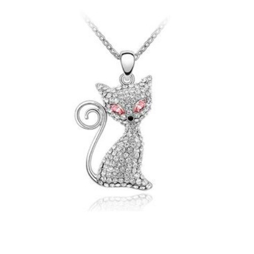 Nyaklánc Swarovski köves cicamedállal, rózsaszín