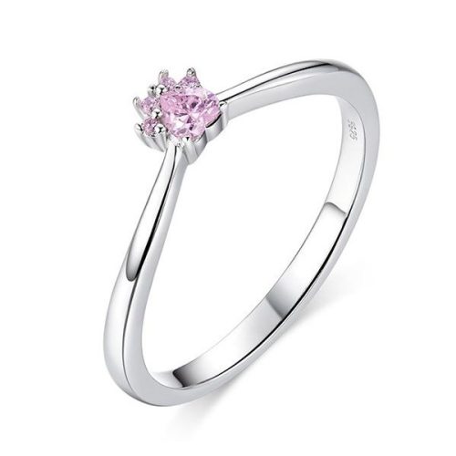 Ezüst gyűrű, mancsos, rózsaszín, 8-as méret