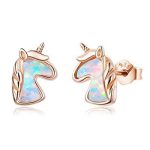 Ezüst fülbevaló, unikornis, rosegold