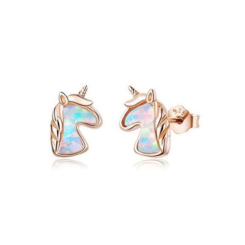 Ezüst fülbevaló, unikornis, rosegold