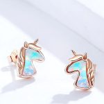 Ezüst fülbevaló, unikornis, rosegold