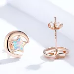 Ezüst fülbevaló, hold-csillag, rosegold