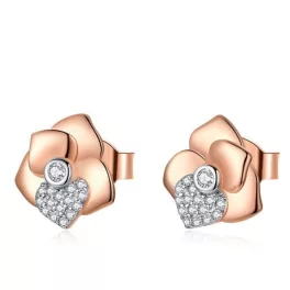 Ezüst fülbevaló, rózsa szívvel, rosegold