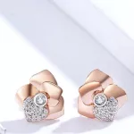 Ezüst fülbevaló, rózsa szívvel, rosegold