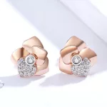Ezüst fülbevaló, rózsa szívvel, rosegold