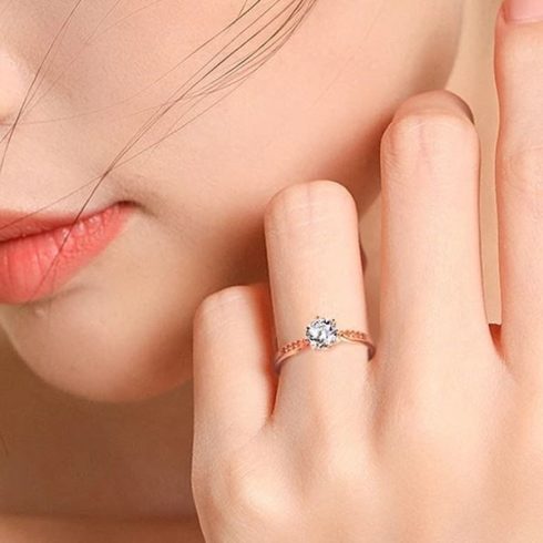 Női eljegyzési gyűrű, ezüst, rosegold, 5-ös méret