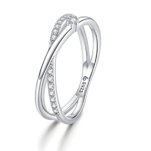 Ezüst gyűrű, dupla karika, kristállyal, 6-os méret