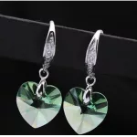 Szív medálos fülbevaló, Peridot zöld, Swarovski köves