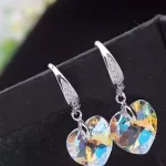 Szív medálos fülbevaló, Crystal AB, Swarovski köves