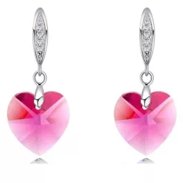 Szív medálos fülbevaló, Rózsaszín, Swarovski köves