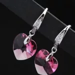 Szív medálos fülbevaló, Rózsaszín, Swarovski köves