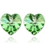 Szív fülbevaló, Peridot, Swarovski köves