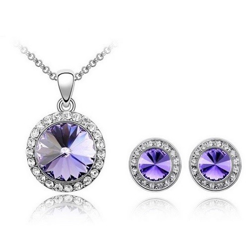 Kerek köves ékszer szett, Tanzanit, Swarovski köves