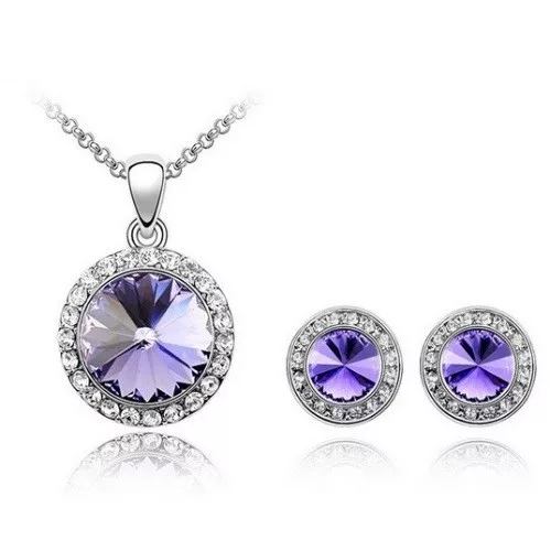 Kerek köves ékszer szett, Tanzanit, Swarovski köves