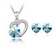 Szív ékszer szett, Aquamarine, Swarovski köves