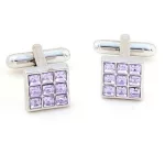 Mandzsettagomb, rácsos, Swarovski kristállyal, lila