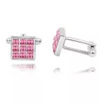 Mandzsettagomb, rácsos, Swarovski kristállyal, rózsaszín