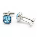 Mandzsettagomb, nyolcszögű, Swarovski kristállyal, akvamarin