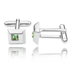 Mandzsettagomb, szögletes, Swarovski kristállyal, peridot