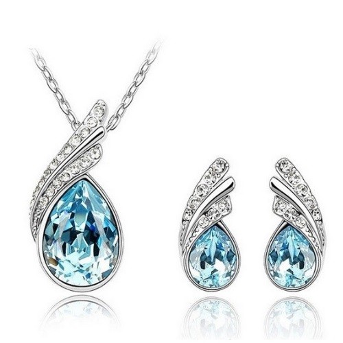 Csepp formájú ékszer szett, Aquamarine, Swarovski köves