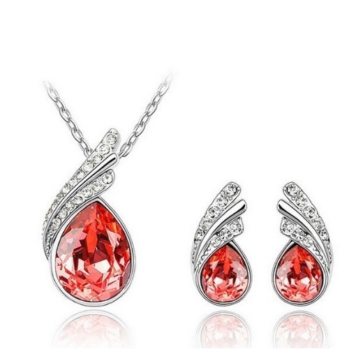 Csepp formájú ékszer szett, Padparadscha, Swarovski köves