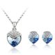 Szív alakú ékszer szett, Világos Zafír, Swarovski köves
