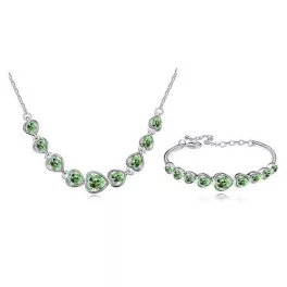Szíves alakú ékszer szett, Peridot zöld, Swarovski köves