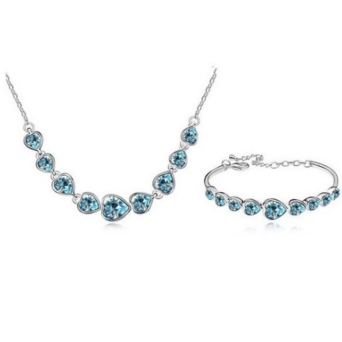 Szíves alakú ékszer szett, Aquamarine, Swarovski köves