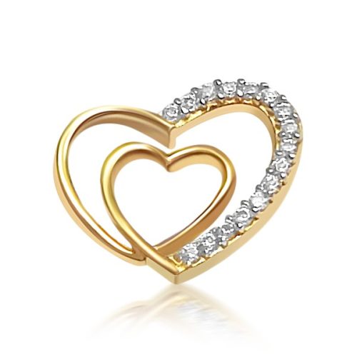 14K arany szív alakú medál kristályokkal