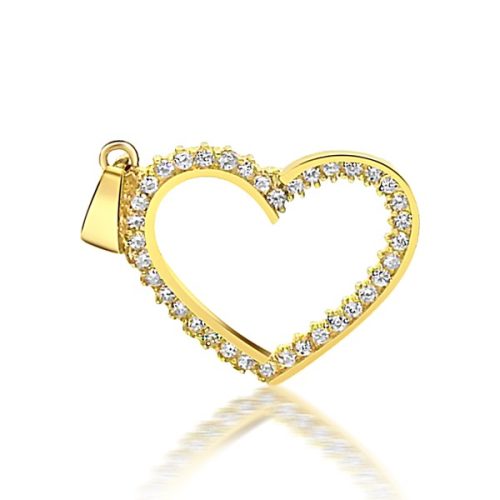 14k arany szív alakú függő medál kristályokkal