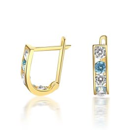   14k arany kisméretű fülbevaló kristályokkal, kék-fehér