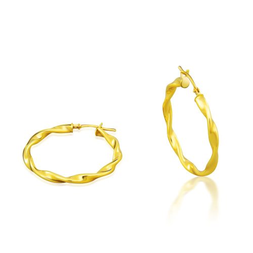14k arany fülbevaló, csavart karika, 19 mm