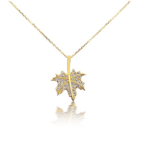 Arany nyaklánc 14k, kristállyal díszített juharlevél mintával