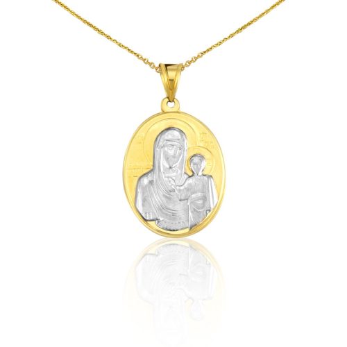14k arany medál, ovális, Mária gyermekével