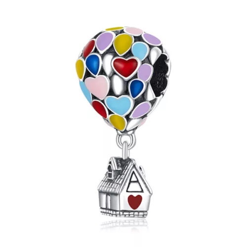 Ezüst charm, hőlégballon házikóval