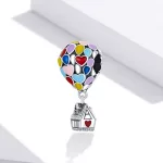 Ezüst charm, hőlégballon házikóval