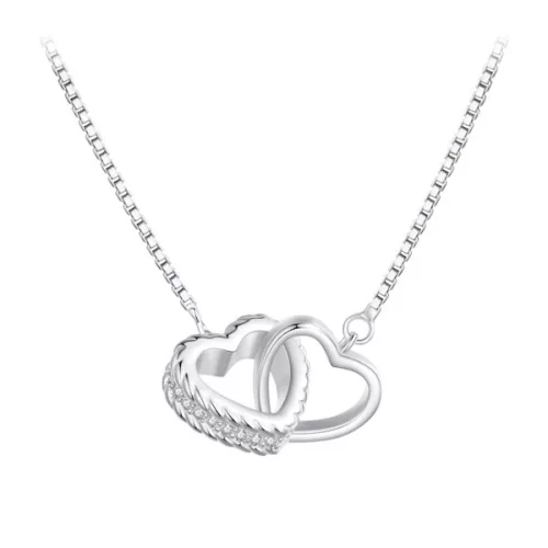 Ezüst női nyaklánc dupla szívmedállal