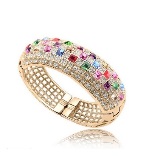 Extravagáns karkötő Swarovski kristályokkal arany, multicolor