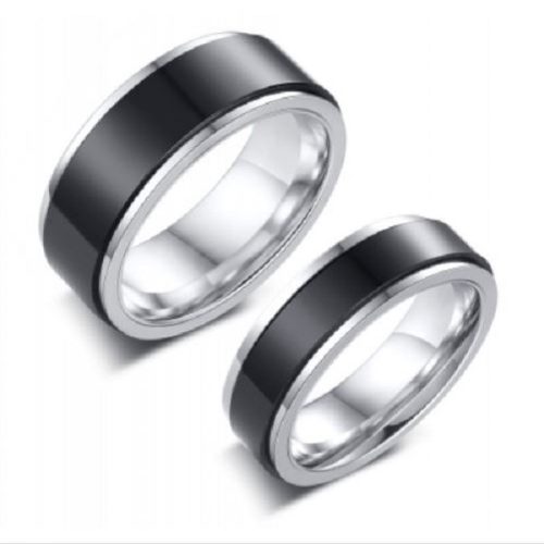 Női karikagyűrű, rozsdamentes acél, ezüst/fekete, 8-as méret