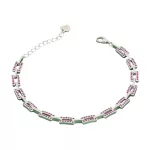 925 sterling ezüst karkötő rózsaszín kövekkel, 21 cm