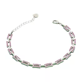 925 sterling ezüst karkötő rózsaszín kövekkel, 21 cm