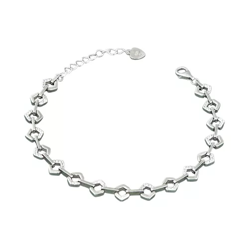 925 sterling ezüst karkötő geometrikus, kristályokkal, 21 cm