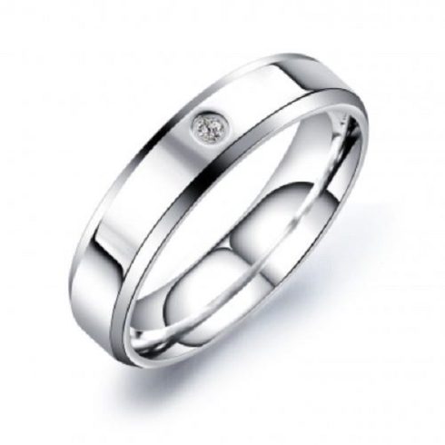 Női karikagyűrű, rozsdamentes acél, kristállyal, ezüst, 7-es
