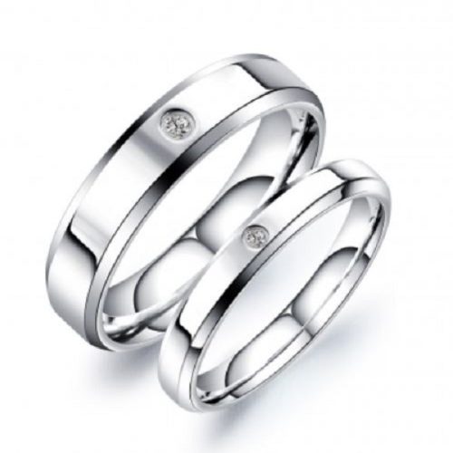 Férfi karikagyűrű, rozsdamentes acél, kristállyal, ezüst, 8-as méret